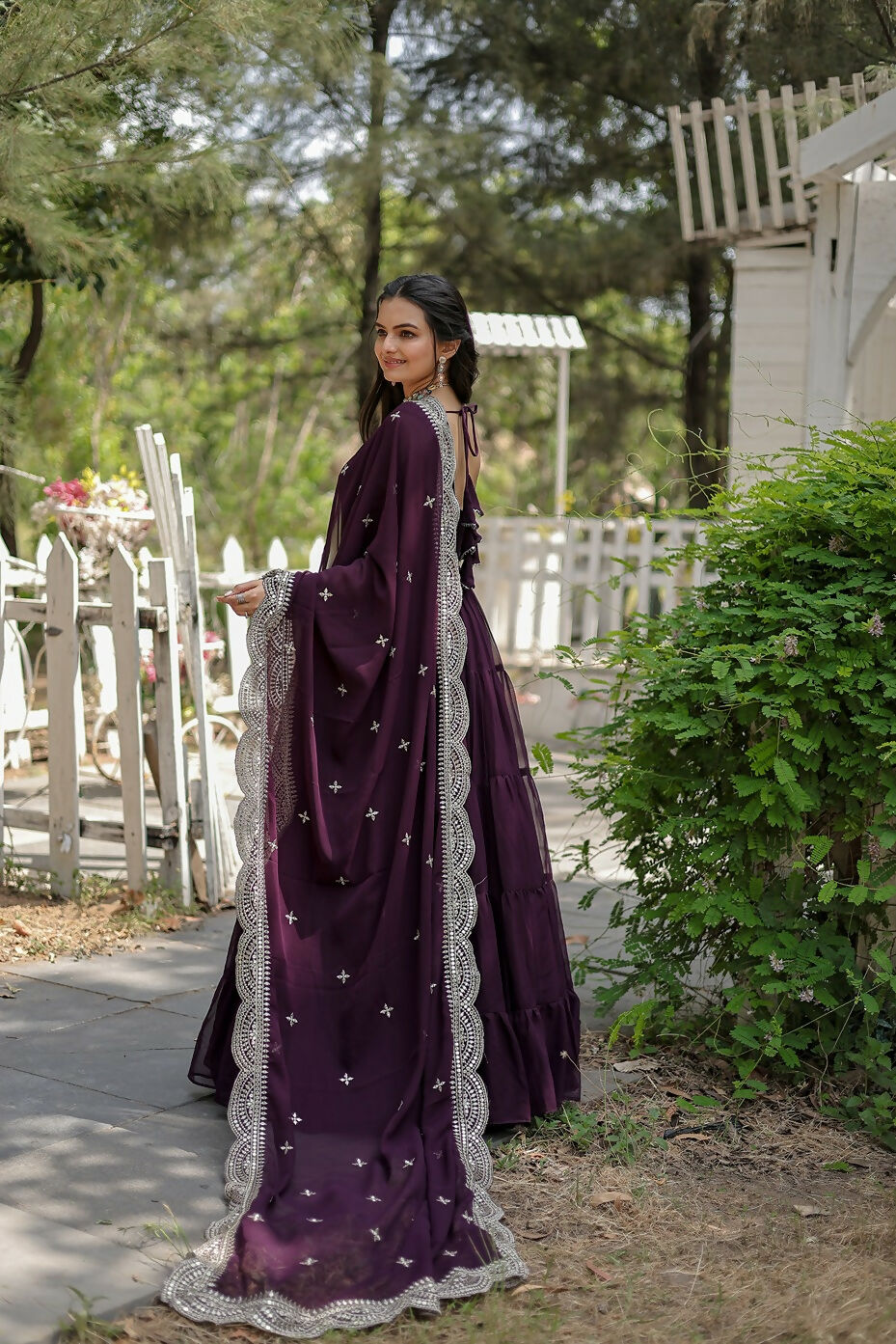 Joban Fashion Wine Georgette Sequence Embroidery Work Kurta Set