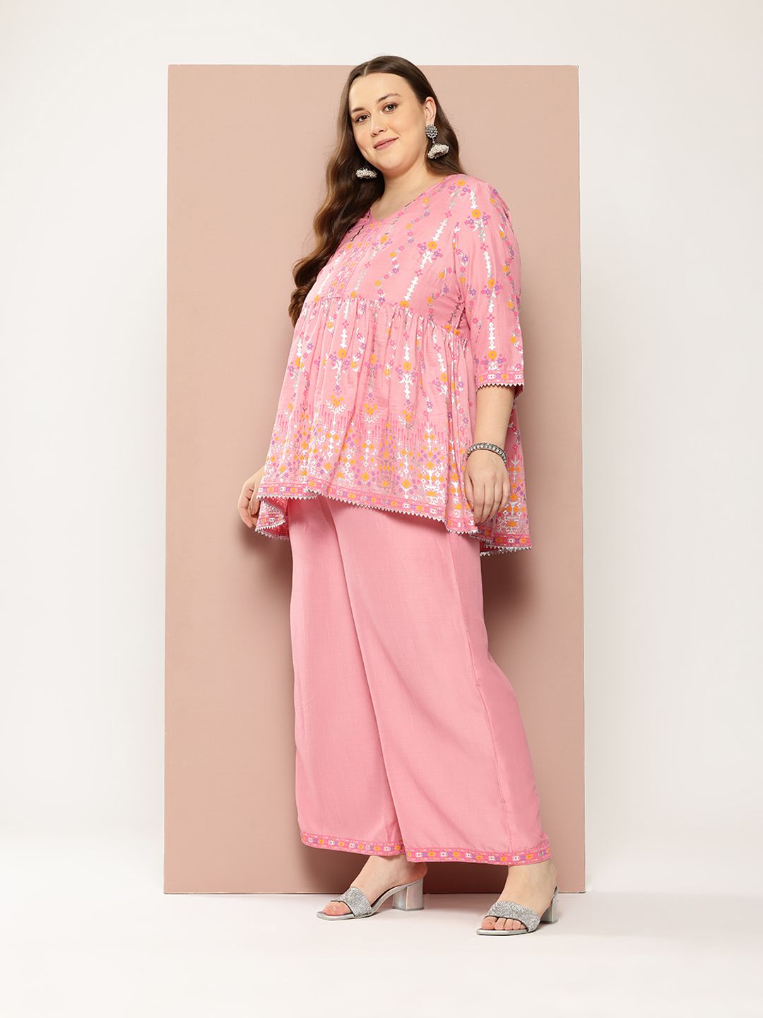 Sztori Plus Size Printed Gotta Patti Empire Kurta with Palazzos
