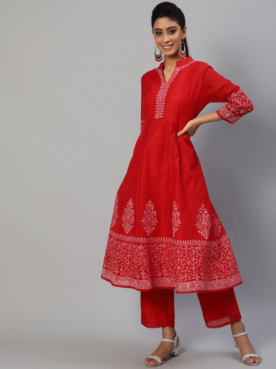 Aks Ethnic Embroidered Mandarin Collar Chanderi Silk Anarkali Kurta