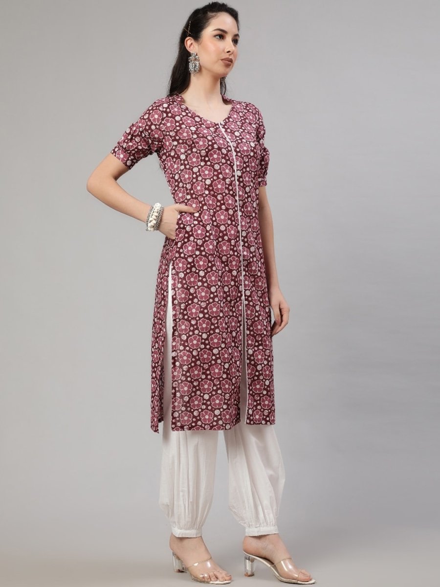 Aks Floral Printed Regular Pure Cotton Kurta With Trousers