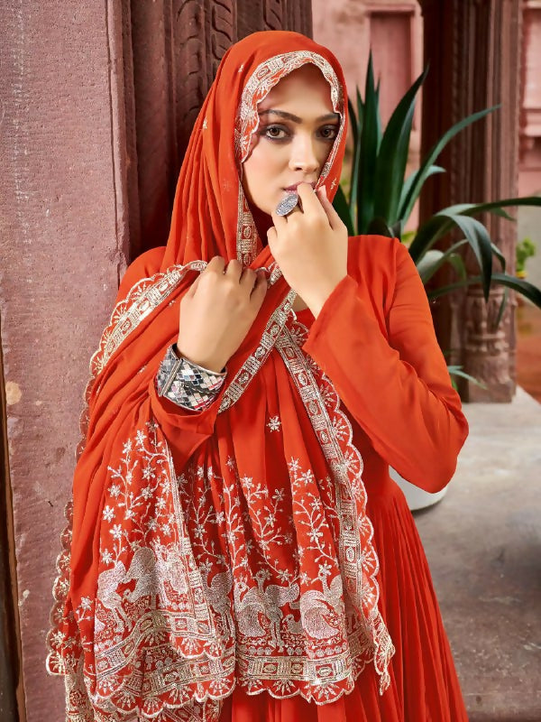 Joban Fashion Rust Readymade Kurta Set With Sequence embroidery Work