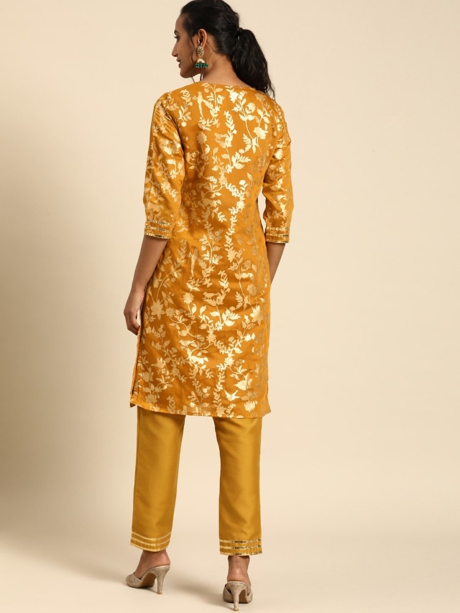 All About You Women Mustard Yellow Ethnic Motifs Printed Regular Kurta with Trousers