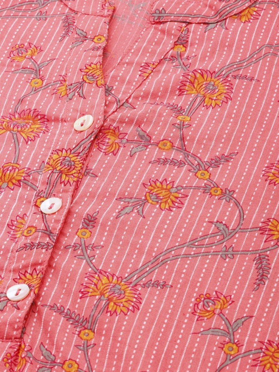 All About You Women Pink & Yellow Floral Printed Kurta