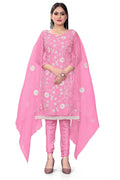 Pink Organza Silk Embroidered Work Unstitched Dress Material - Tanvi