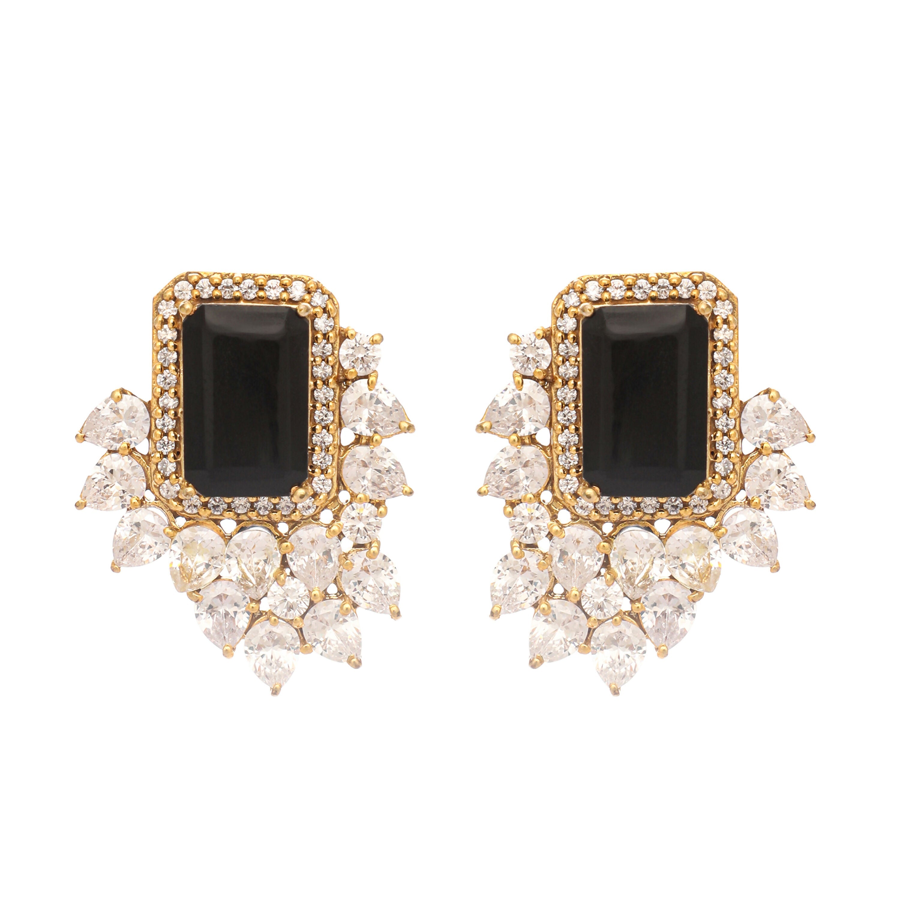 Nuyug 22K Gold Plated Noir Spark Contemporary Stud Earrings
