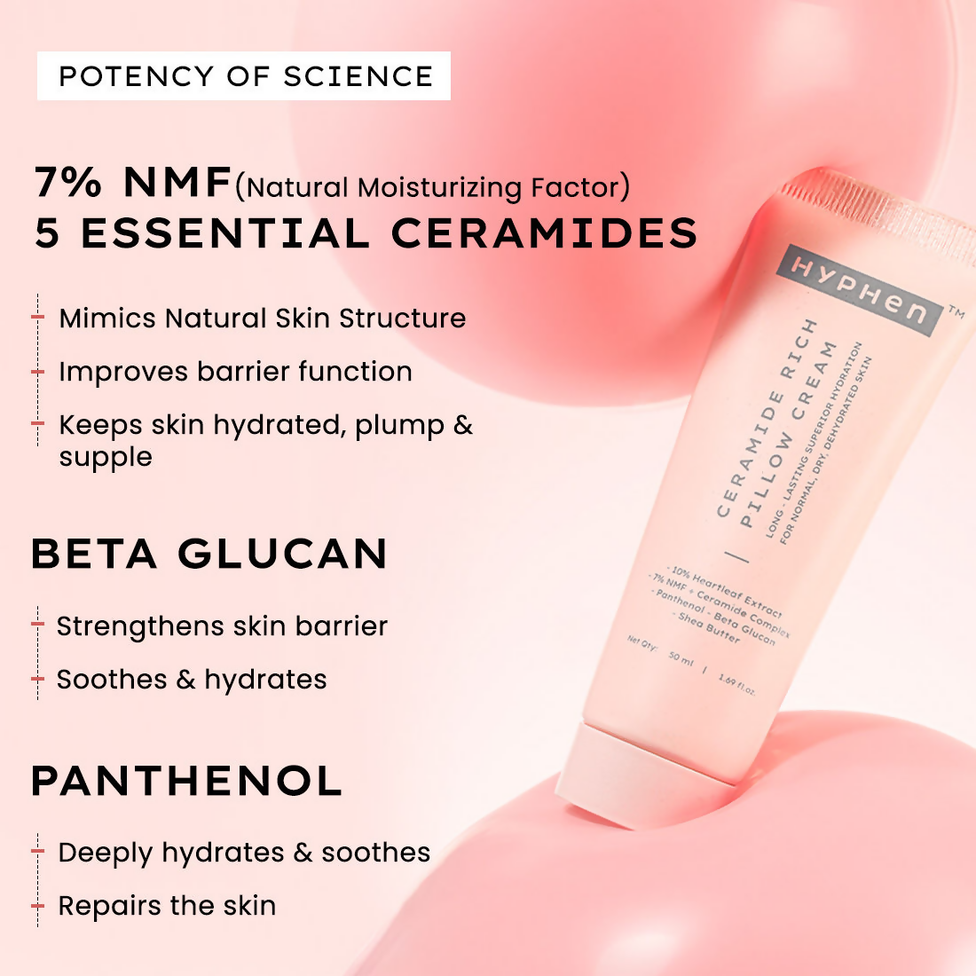 Hyphen By Kriti Sanon 10% Heartleaf & 7% Ceramides-Nmf Face Cream Moisturizer Rich Pillow Cream
