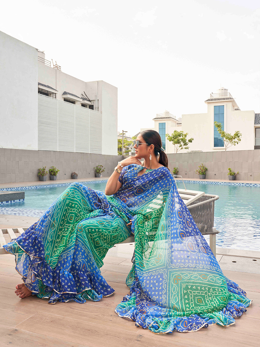 Tikhi Imli Bandhani Gotta Patti Georgette Saree