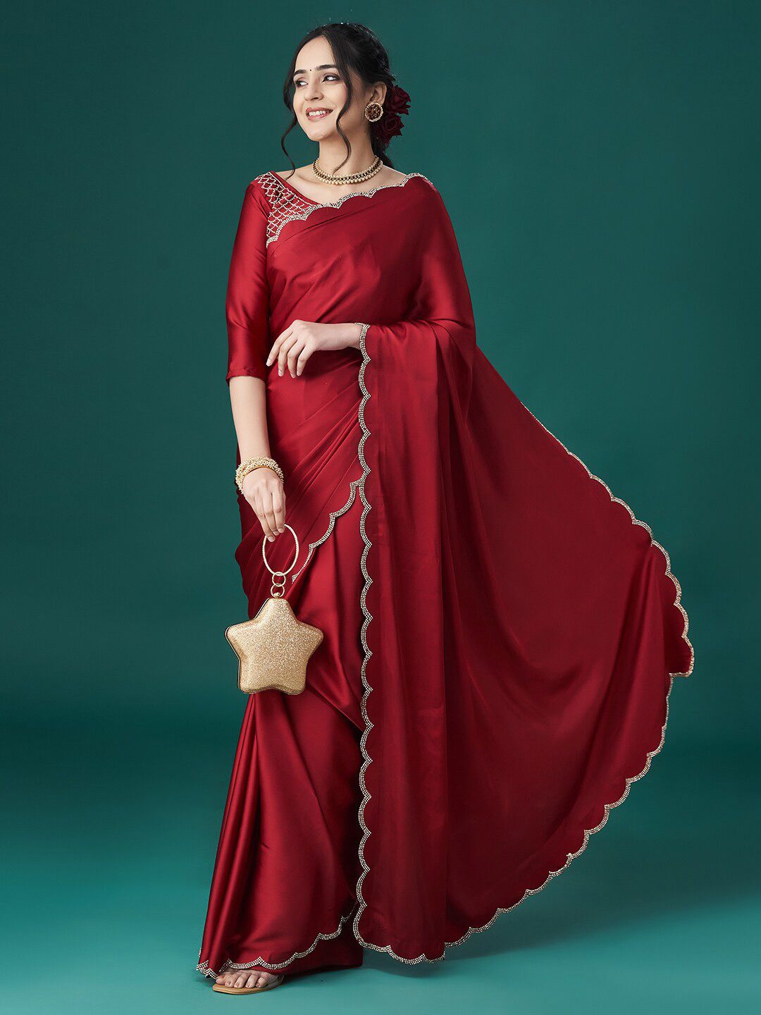 kasee Beads and Stones Satin Sarees