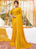 Mustard Georgette Foil Printed Saree with Unstitched Blouse Piece - Avika