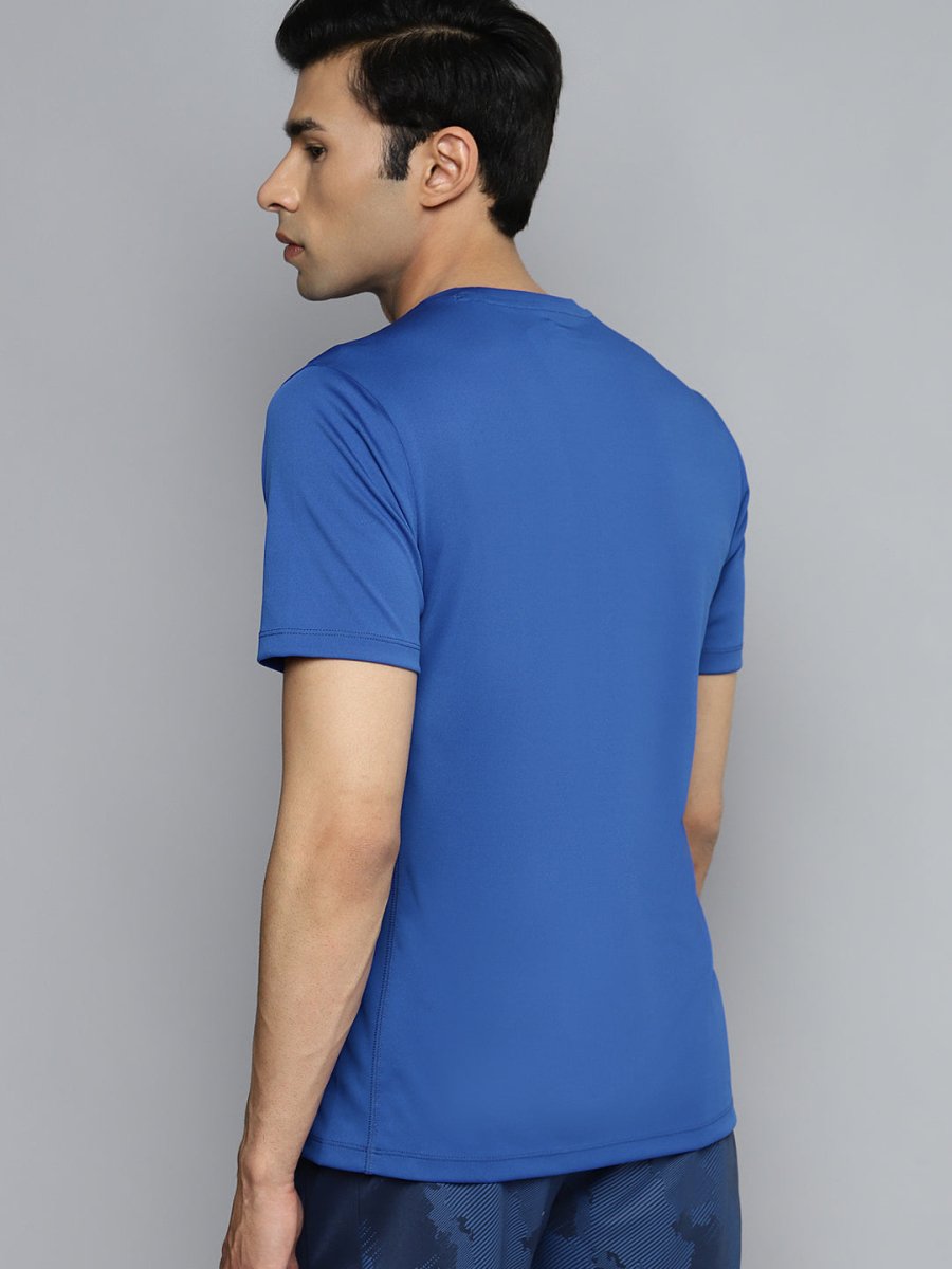 Alcis Men Blue Typography Printed Slim Fit Training Or Gym T-shirt