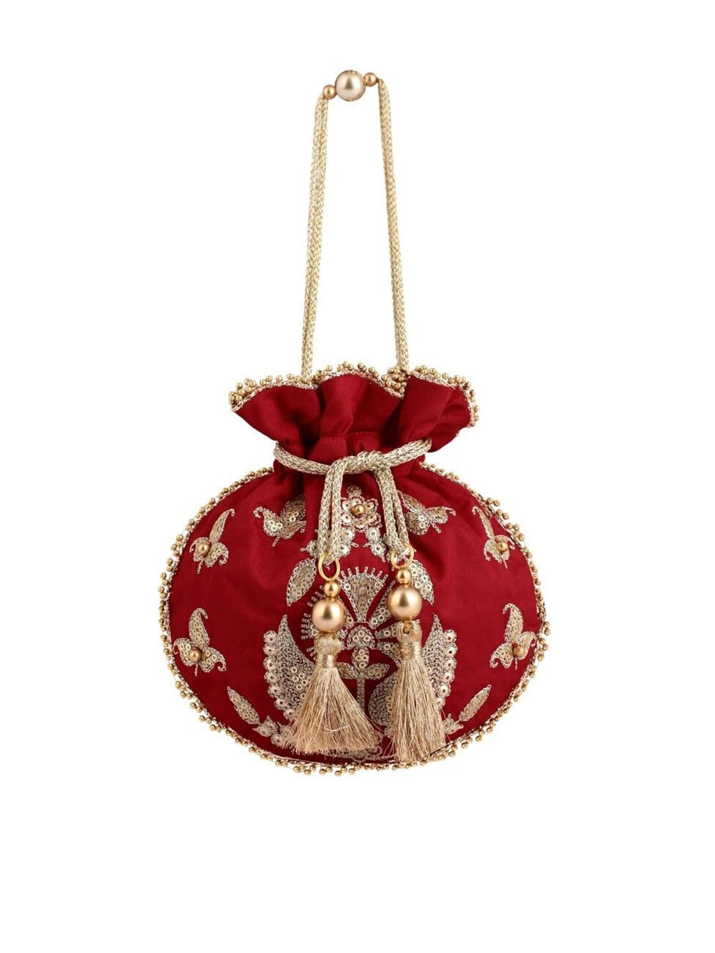 Masq Red & Gold-Toned Embellished Embroidered Potli Clutch