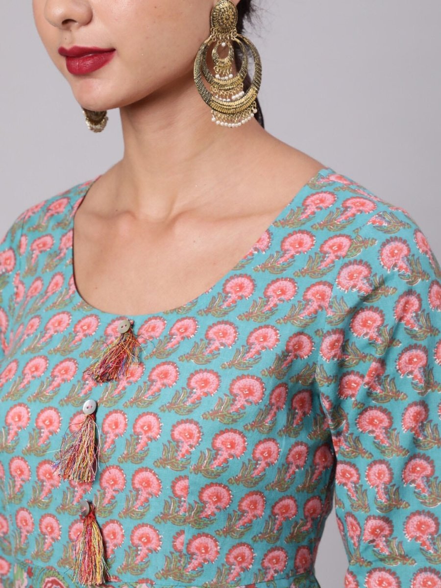 Aks Paisley Printed Cotton Anarkali Kurta