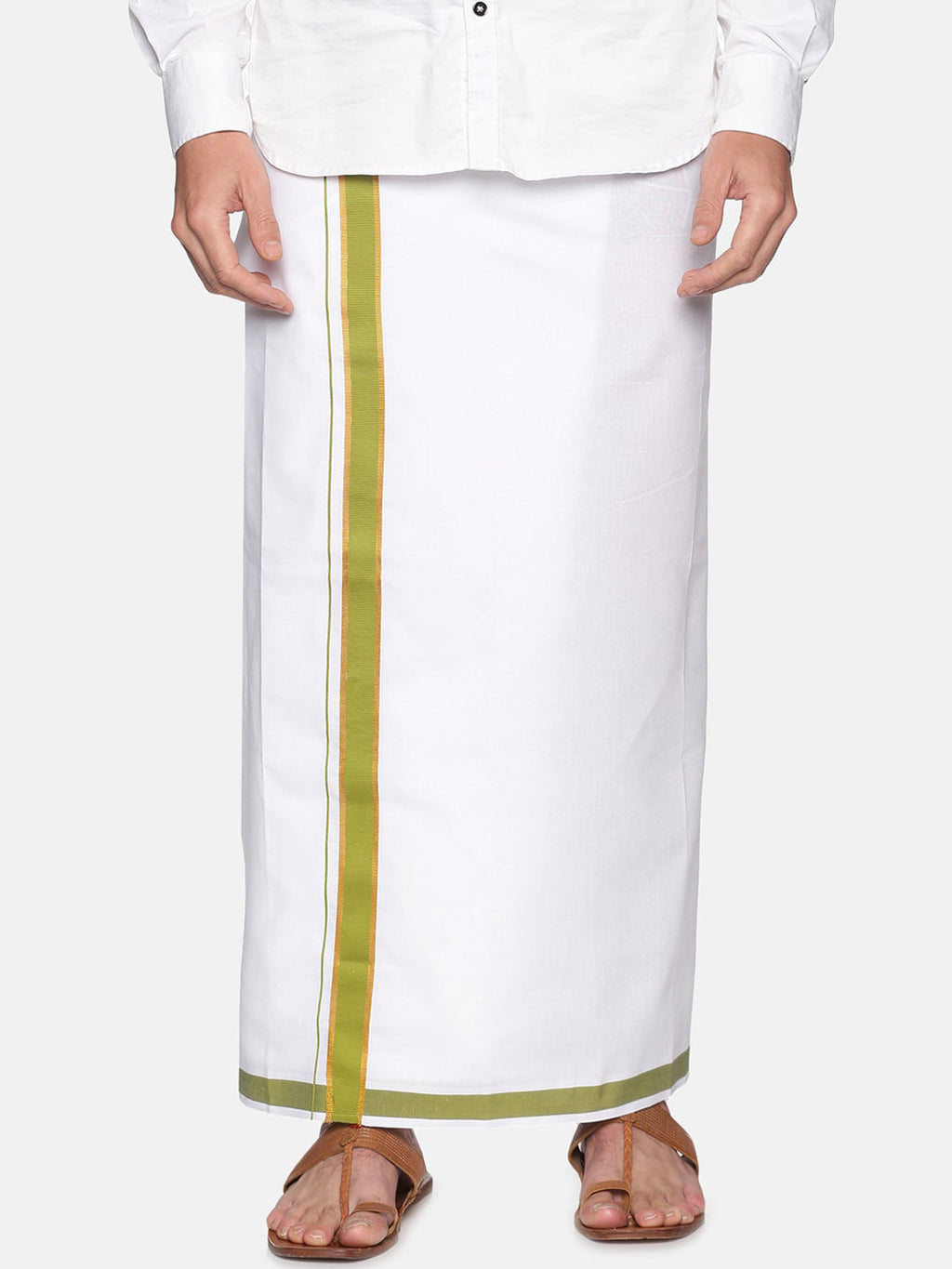 Sethukrishna Men White Solid Cotton Regular Dhoti