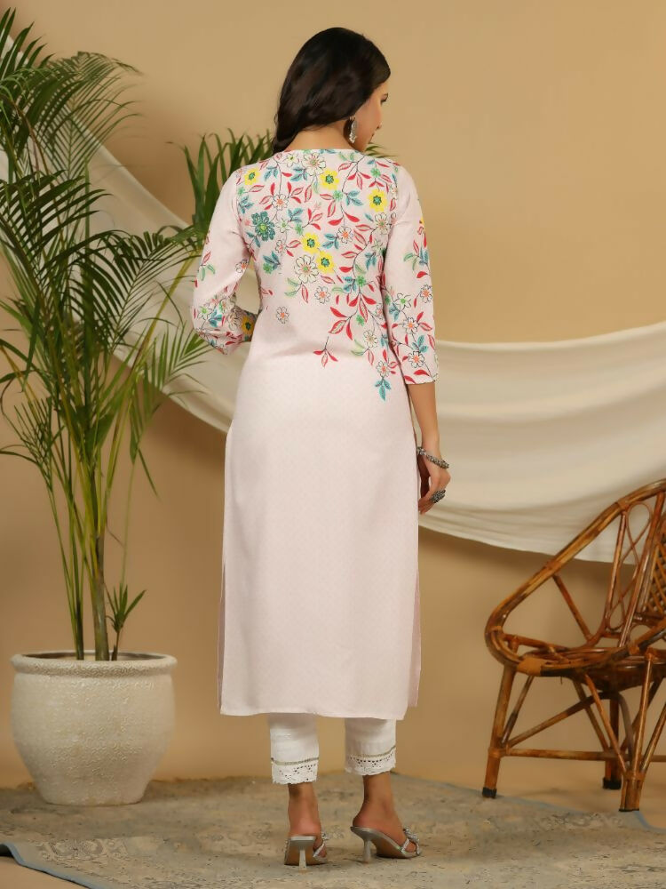 Juniper Pink Floral Printed Rayon Kurta With Sequins & Beads Work