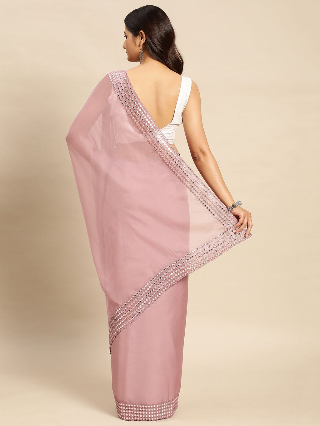 kasee Embellished Mirror Work Satin Saree