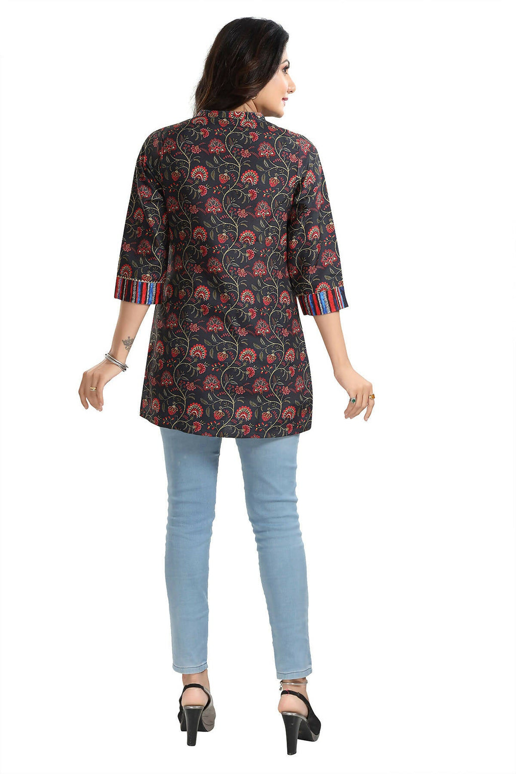 Snehal Creations Blissful Black Rayon Short Kurti Tunic Top