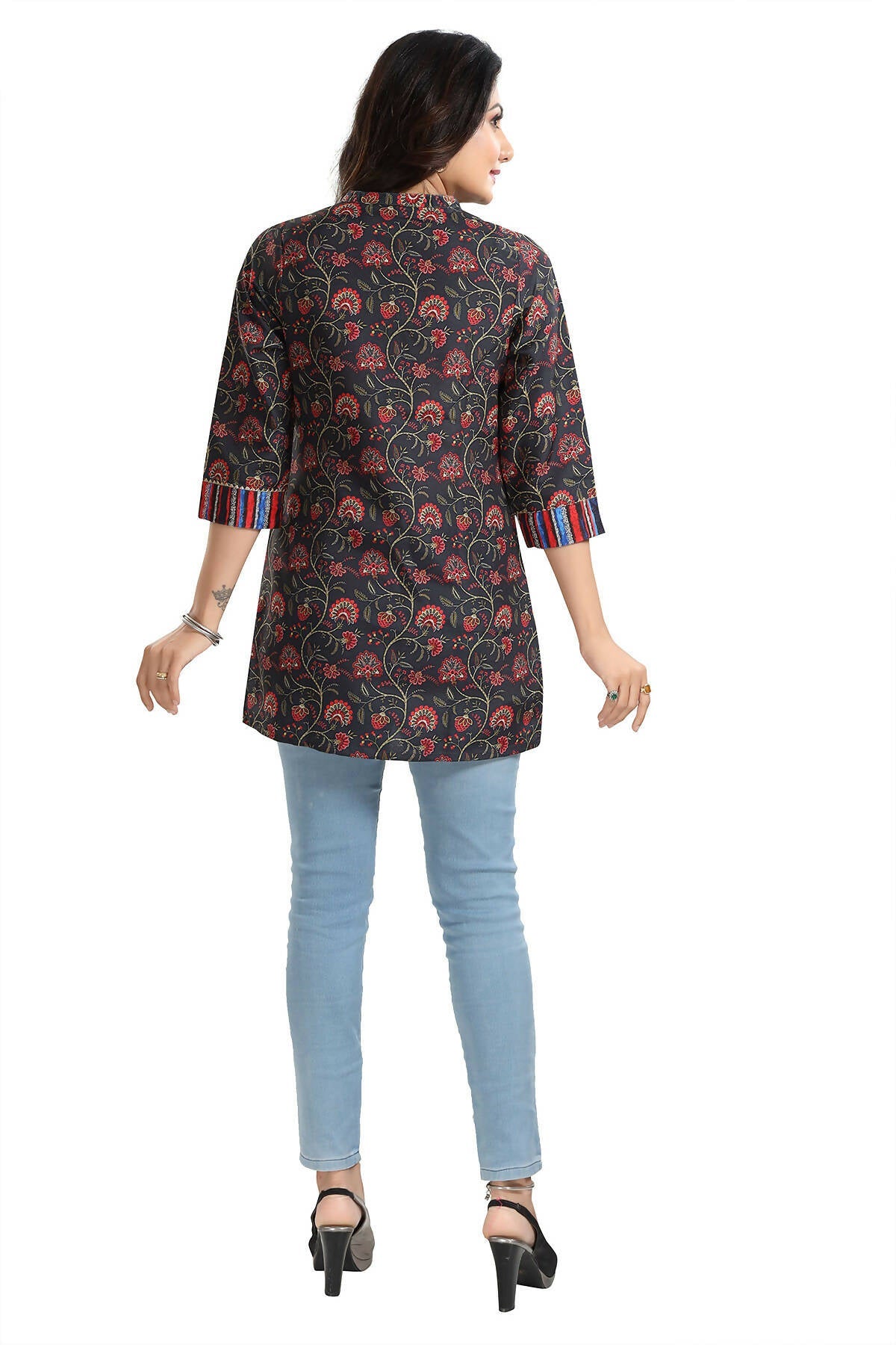 Snehal Creations Blissful Black Rayon Short Kurti Tunic Top
