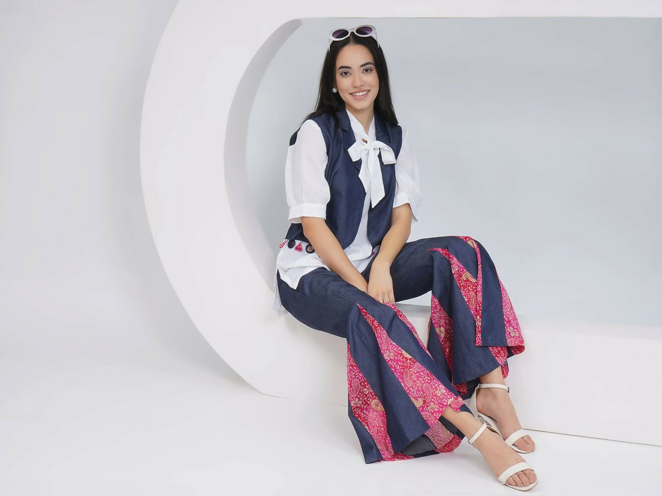 Joban Fashion White Rayon Crepe Hand-Embellished (Mirror Work) Sharara with Shirt and Jacket