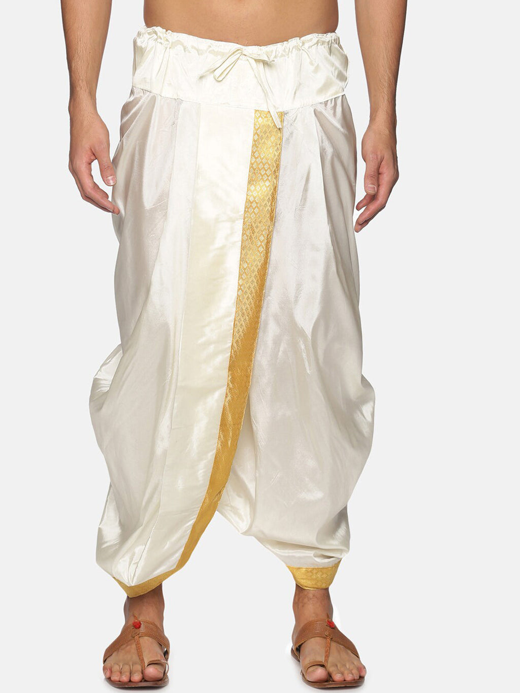 Sethukrishna Men Cream & Golden Solid Dhoti