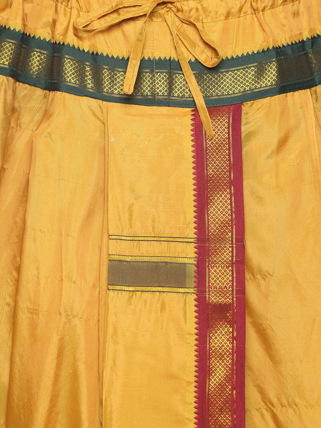 Sethukrishna Men Mustard-Yellow & Red Solid Readymade Dhoti