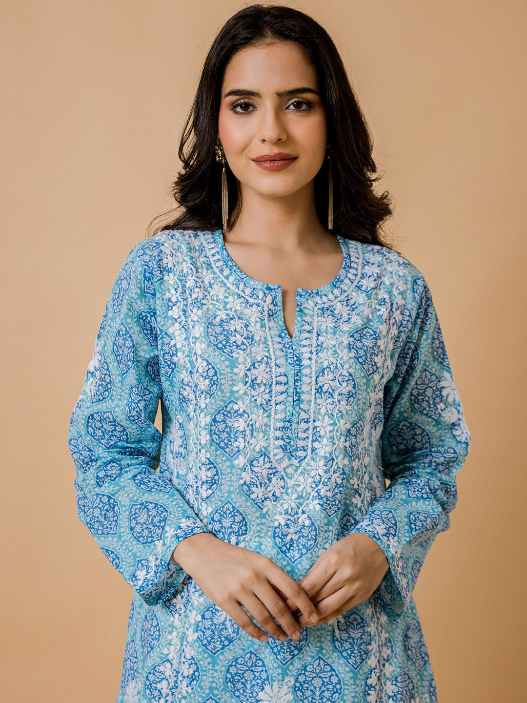 HOUSE OF KARI Ethnic Motifs Printed Cotton Panelled Chikankari Kurta