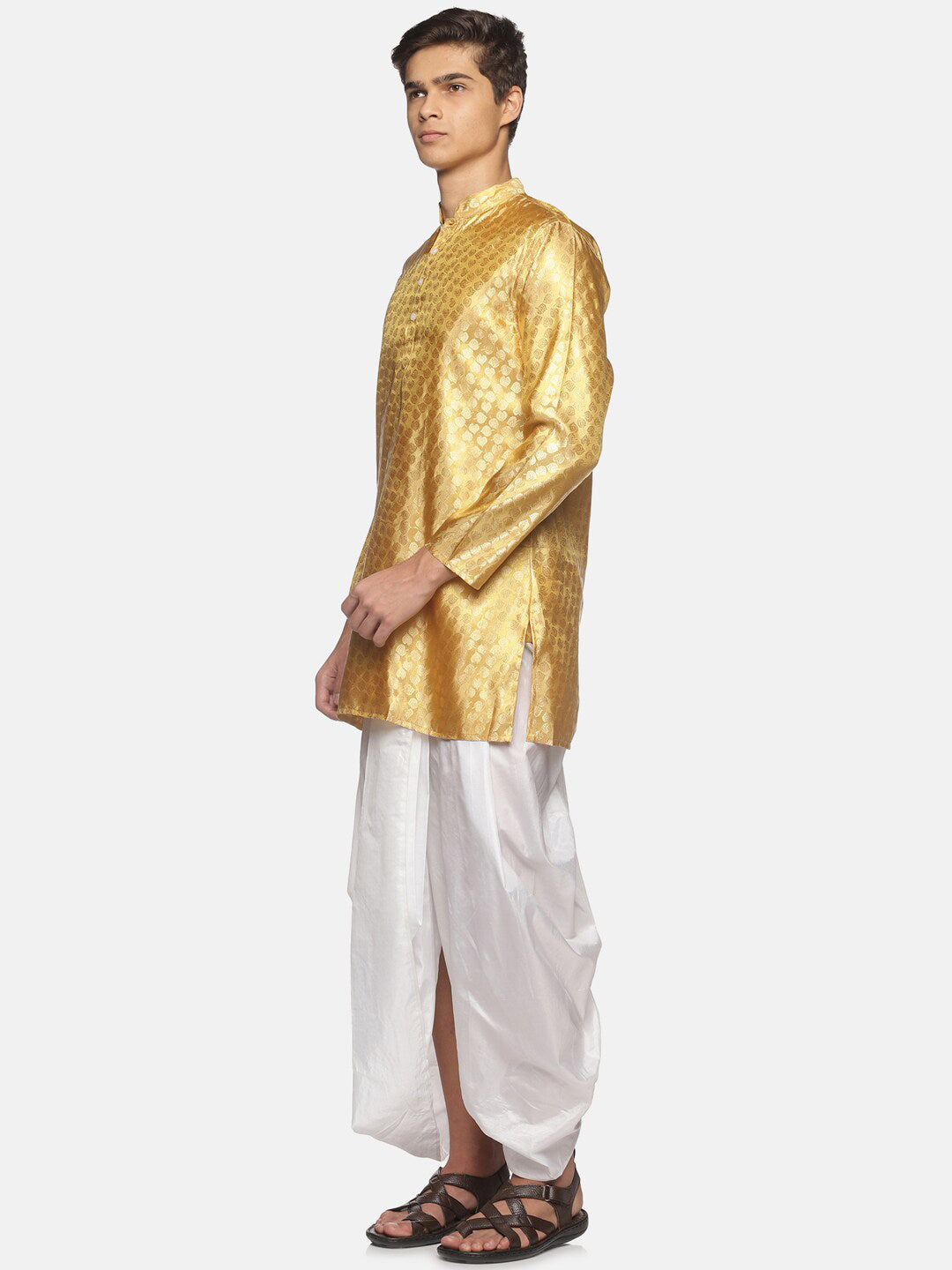 Sethukrishna Men Gold-Toned Ethnic Motifs Angrakha Kurta with Dhoti Pants
