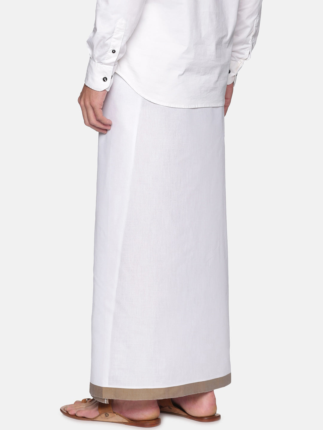 Sethukrishna Men White & Brown Solid Cotton Dhoti