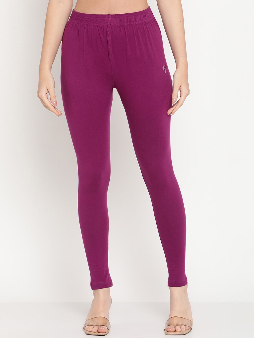 TAG 7 Women Purple Solid Comfort Fit Ankle Length Leggings