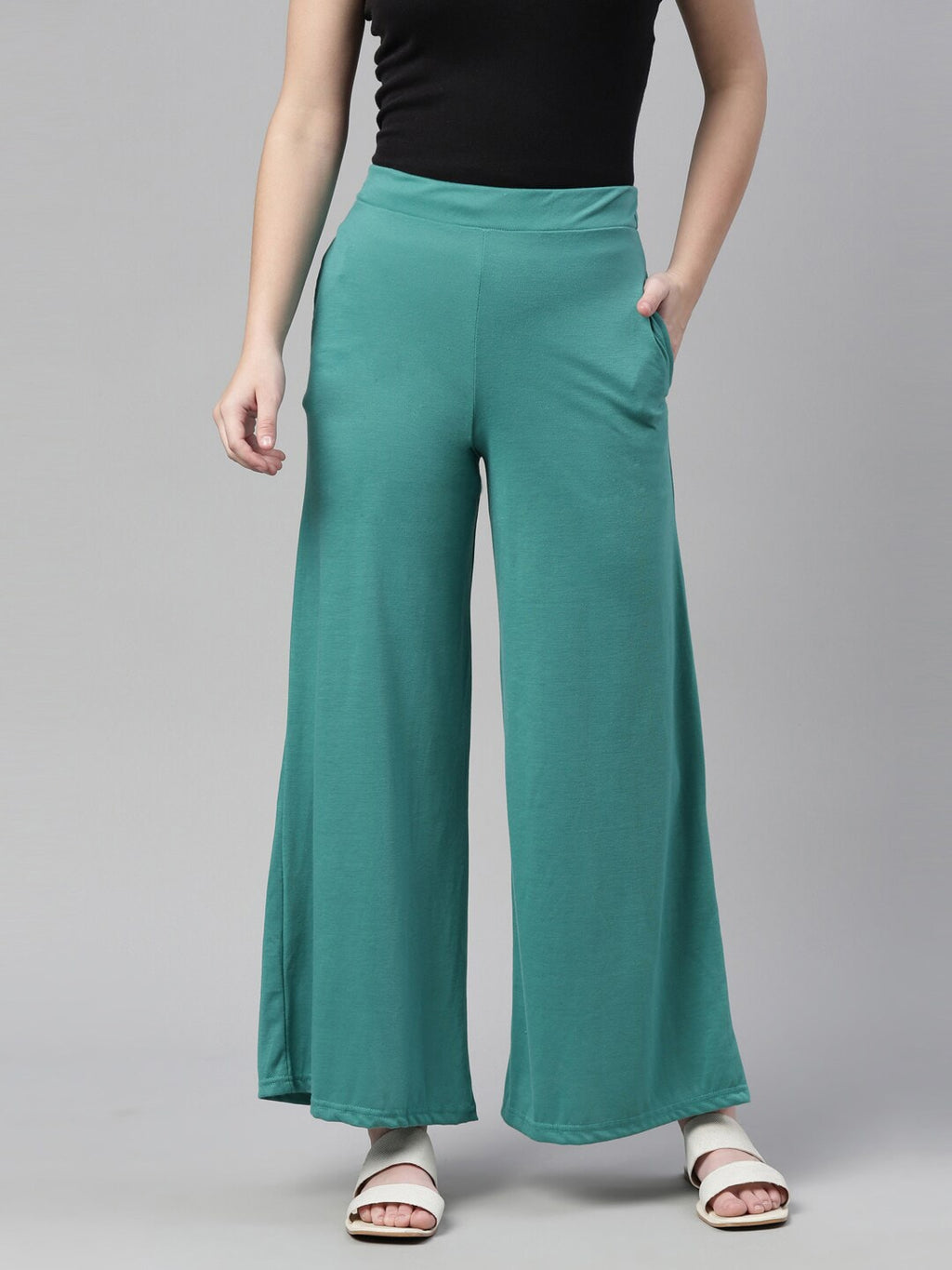 Souchii Turquoise Blue Knitted Palazzos