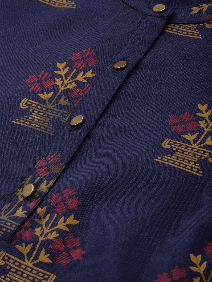 All About You Women Navy Blue Ethnic Motifs Printed Kurta with Trousers & With Dupatta