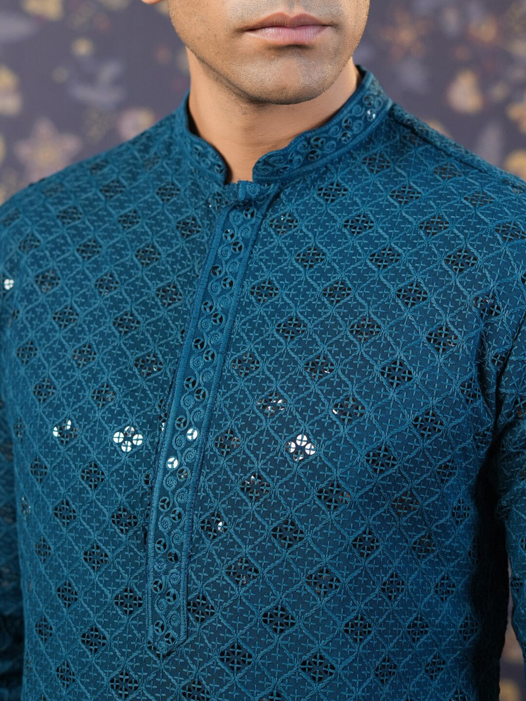 House of Pataudi Ethnic Motifs Embroidered Sequinned Straight Kurta With Churidar