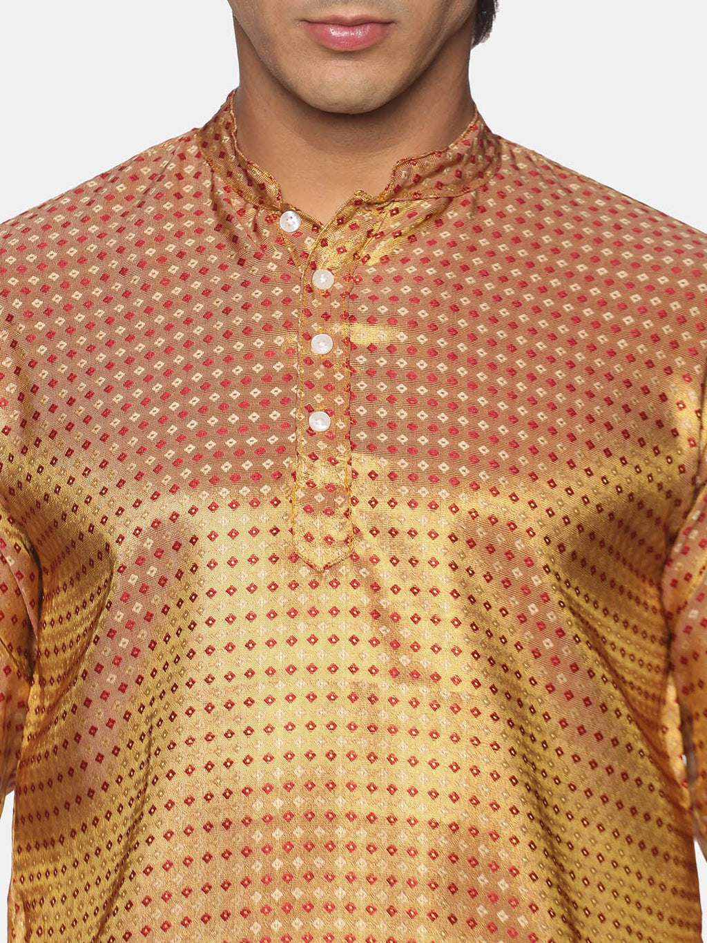Sethukrishna Men Gold-Toned Striped Kurta with Dhoti Pants