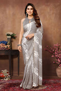 Partywear Designer Grey Georgette Fancy Saree - Satrangi