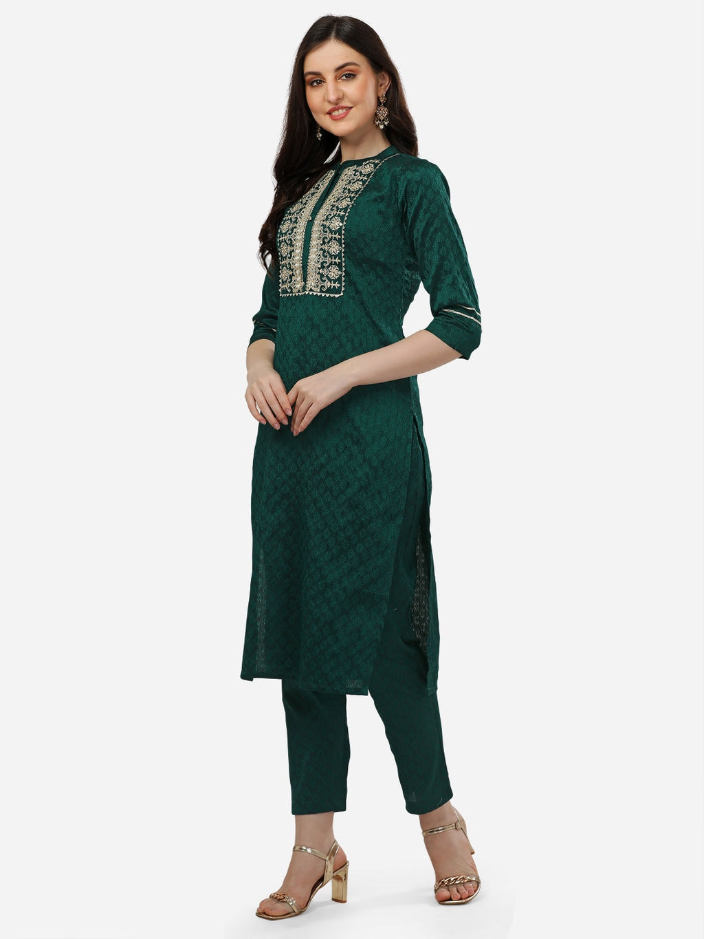 HERE&NOW Women Embroidered Thread Work Kurta with Trousers