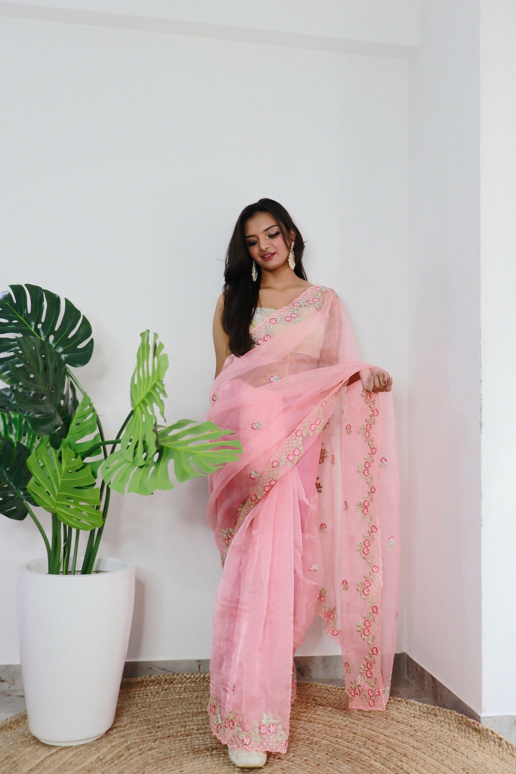 Vamsee Meera Peach Organza Saree