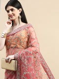 kasee Floral Embroidered Sequinned Net Saree