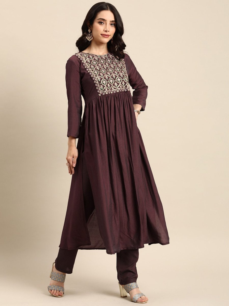 All About You Floral Embroidered Pleated Sequinned Kurta with Trousers