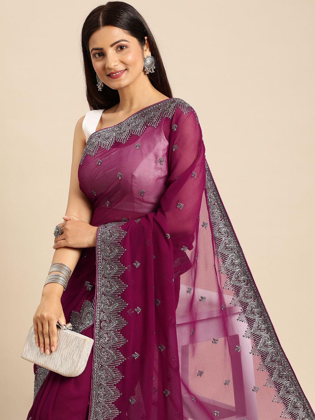 kasee Embroidered Ethnic Motifs Zari Pure Georgette Saree