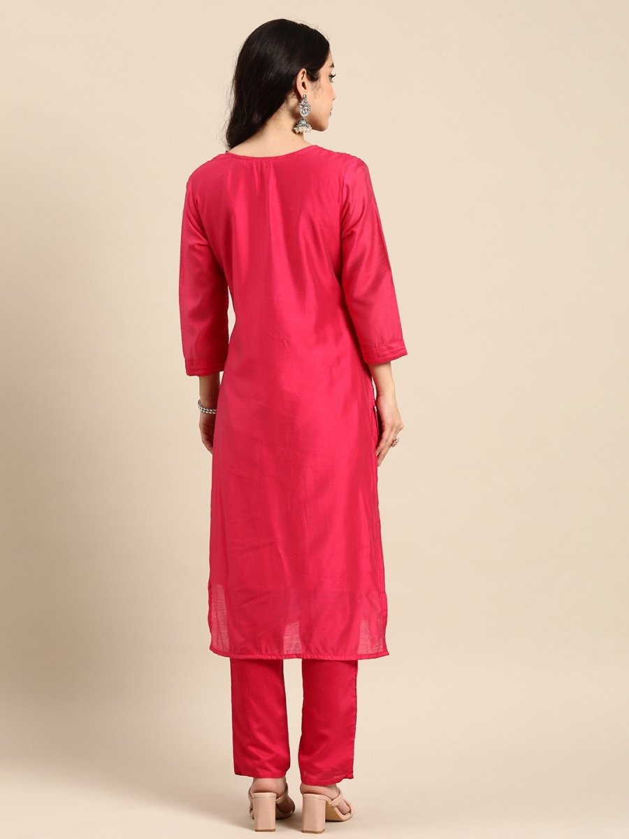 All About You Ethnic Motifs Embroidered Chanderi Silk Kurta with Trousers