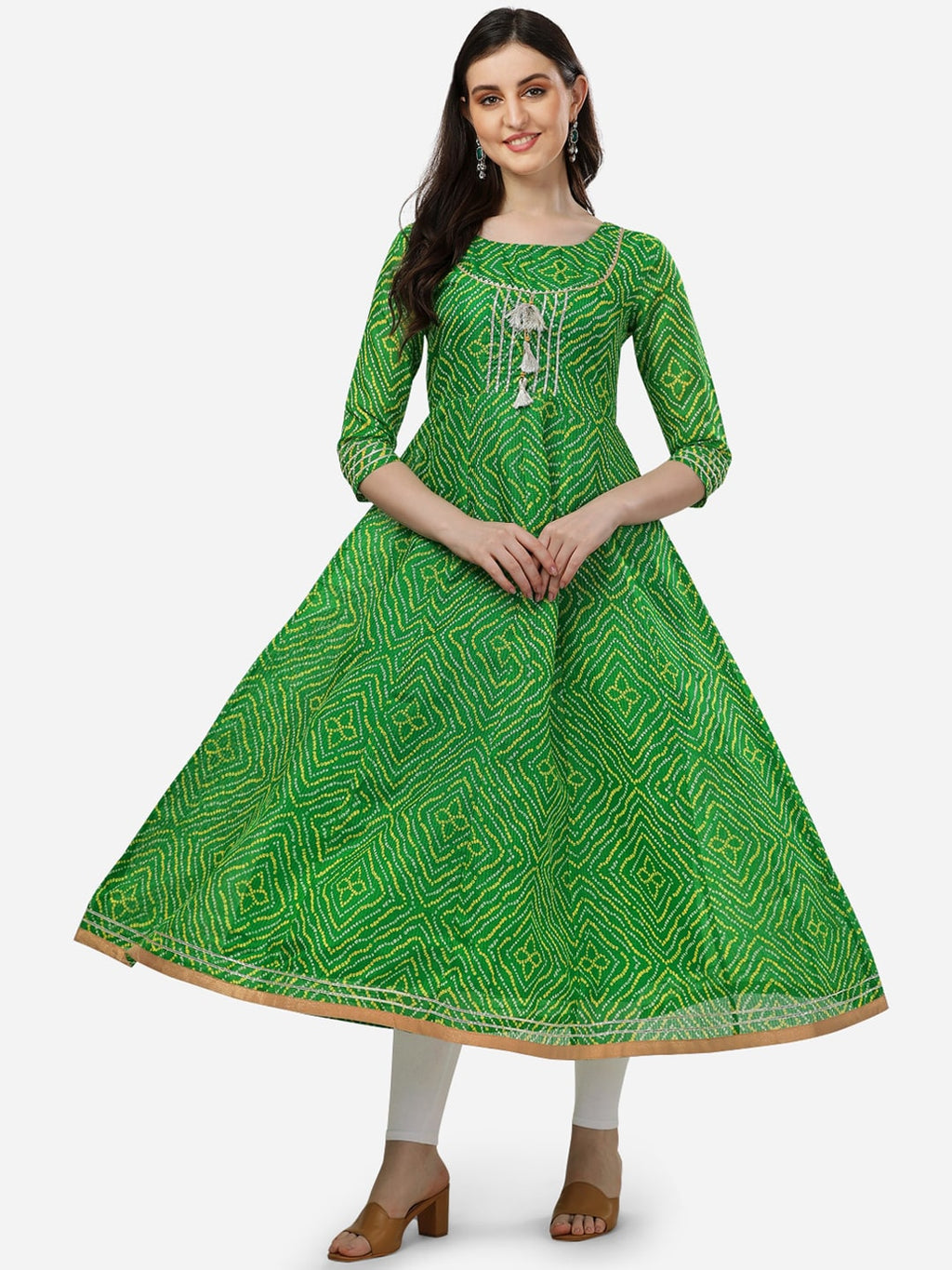HERE&NOW Bandhani Printed Thread Work Anarkali Kurta