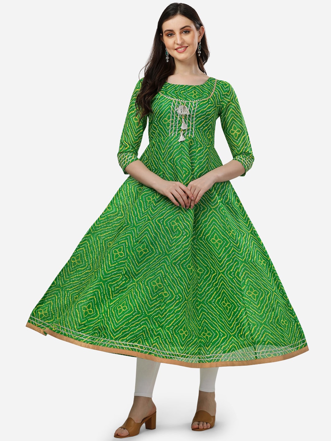 HERE&NOW Bandhani Printed Thread Work Anarkali Kurta