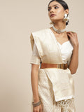 Saree Mall Cream-Coloured Zari Silk Blend Kanjeevaram Sarees