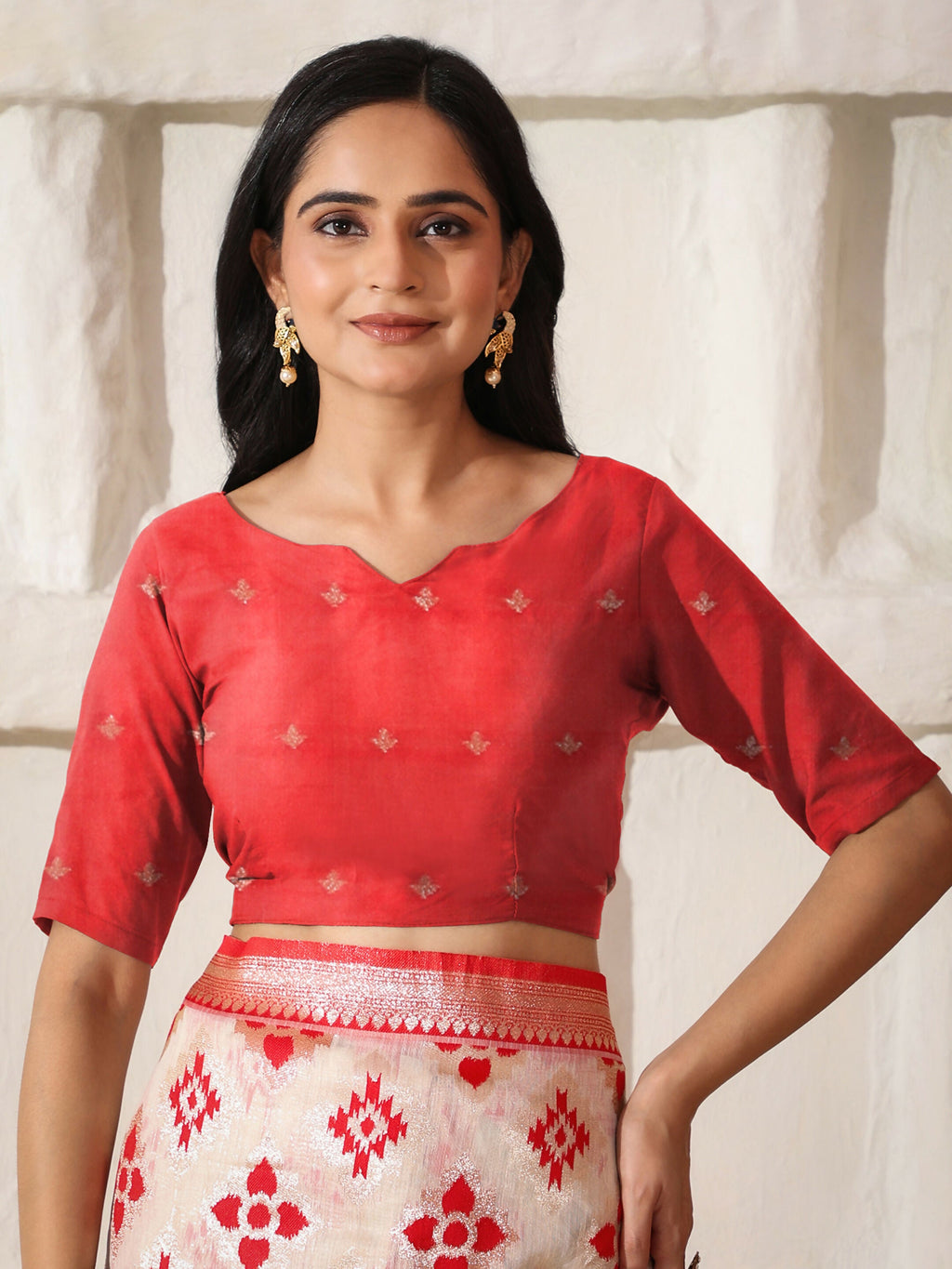 Shree Shyam Fashion Linen Cotton Red & White Saree
