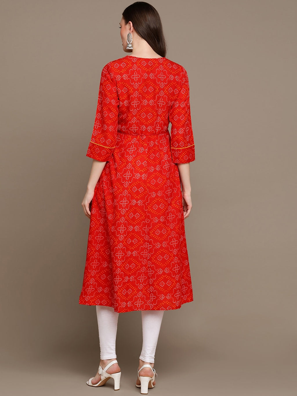 HERE&NOW Embroidered & Bandhani Printed Thread Work Anarkali Kurta