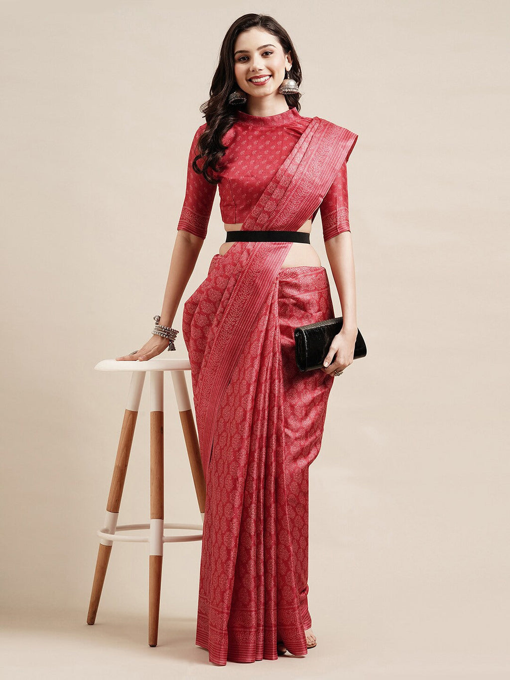 Saree Mall Red & Off White Floral Art Silk Sarees