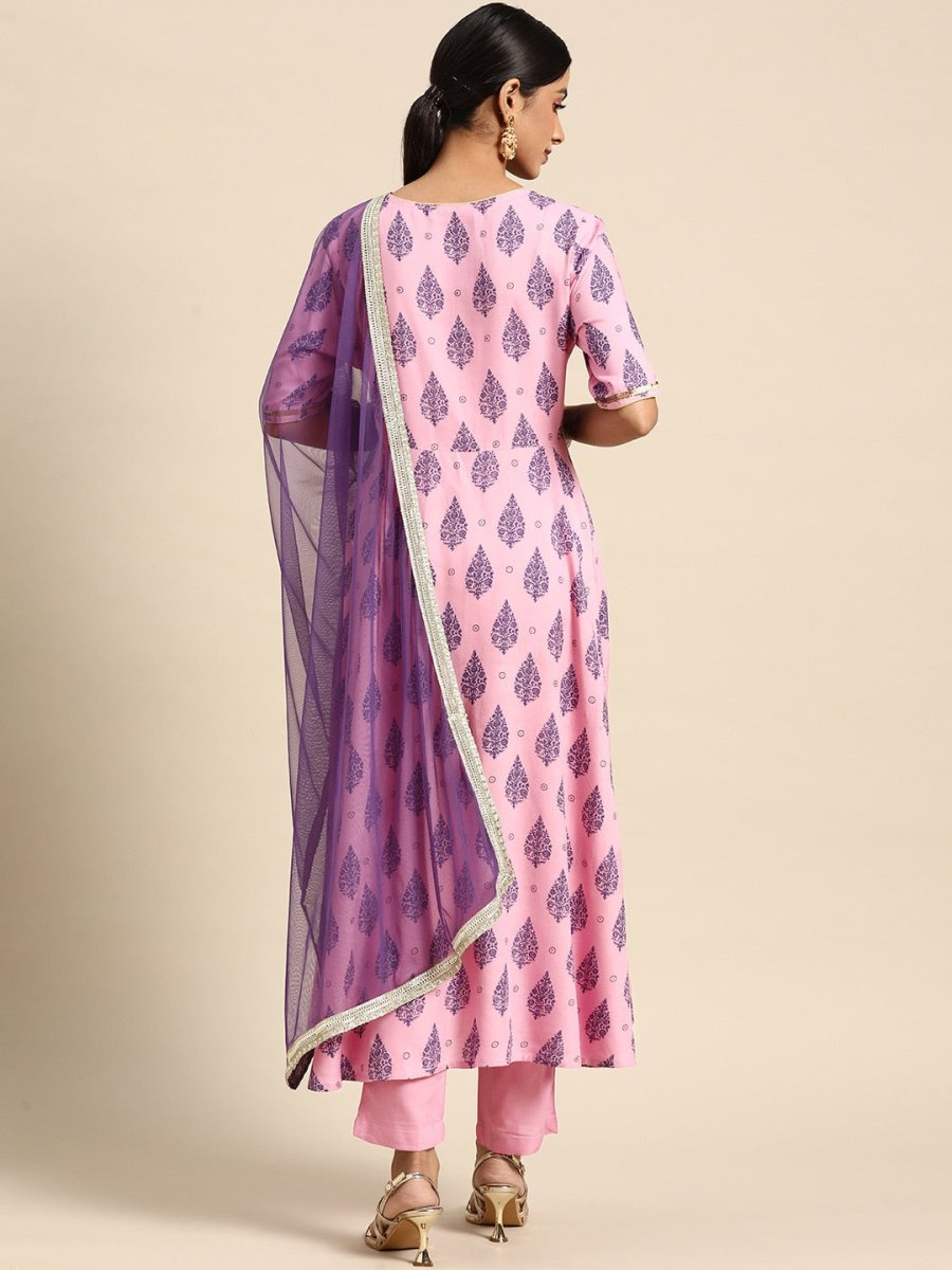All About You Women Pink Ethnic Motifs Printed Pure Cotton Kurta with Trousers & Dupatta