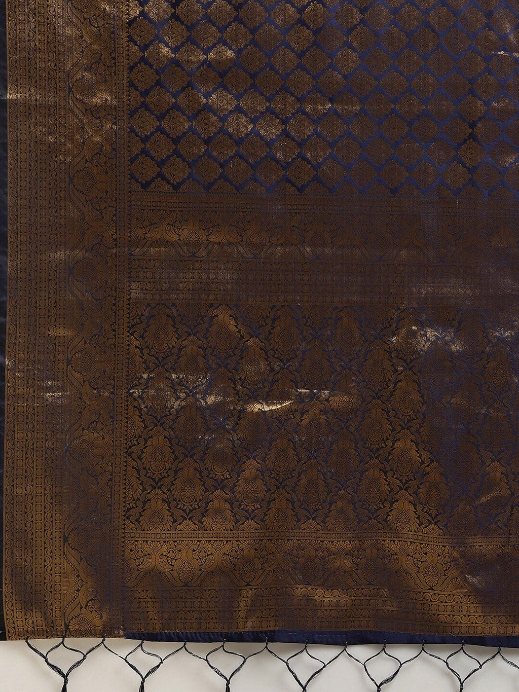 Saree Mall Navy Blue & Gold-Toned Ethnic Motifs Zari Silk Blend Banarasi Saree