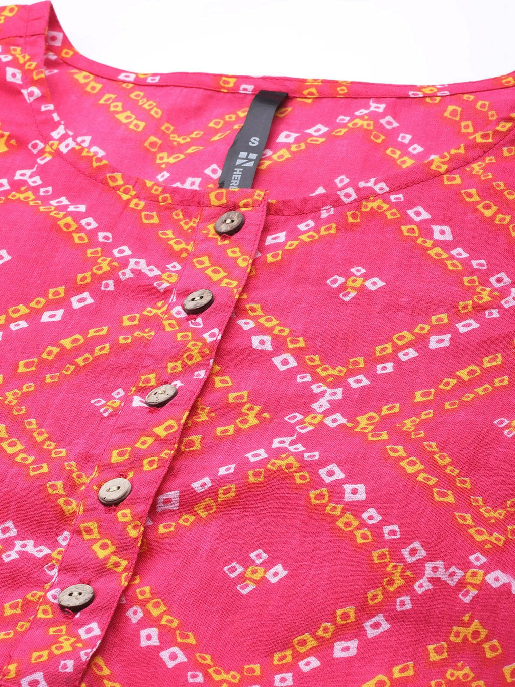 HERE&NOW Women Pink & White Bandhani Printed Kurta