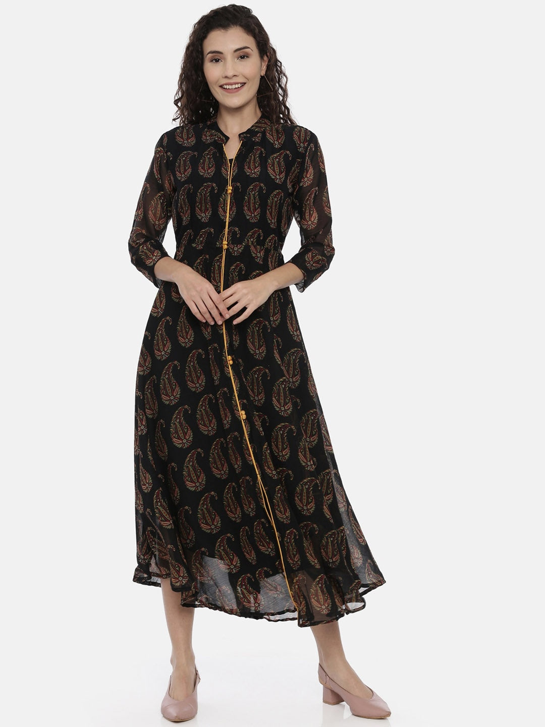 Souchii Black Printed A-Line Dress