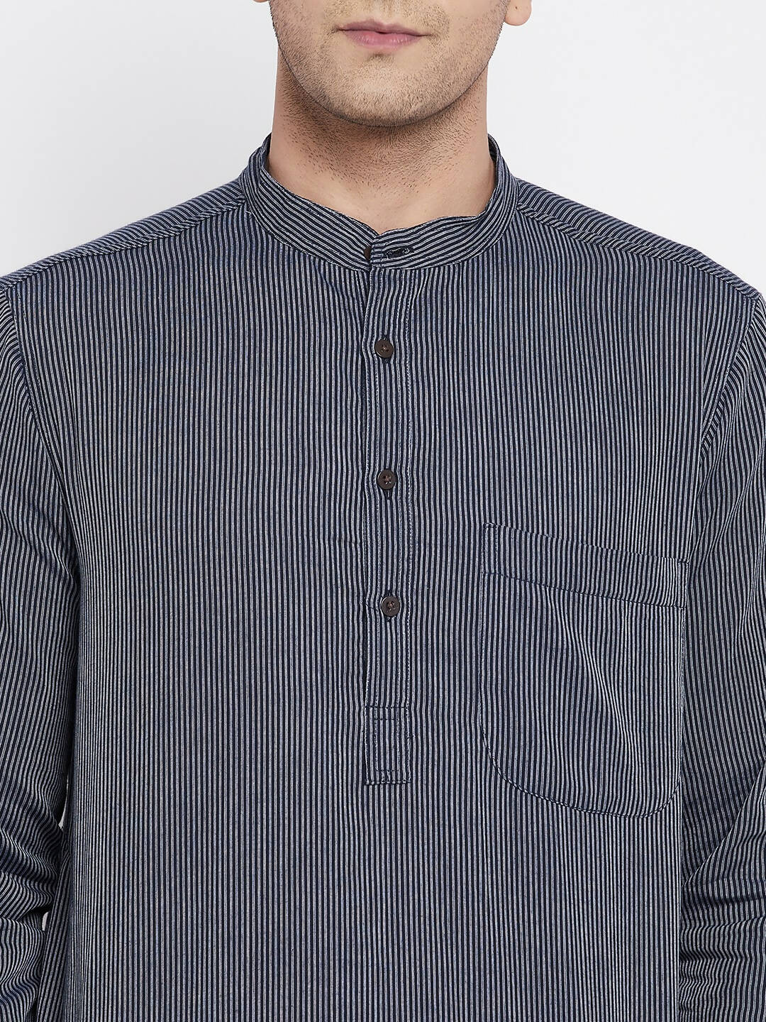 Even Apparels Grey Color Pure Cotton Men's Kurta With Band Collar